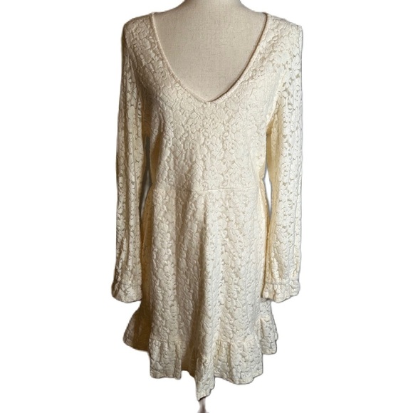 Wild Fable Women's Long Sleeve Brushed Floral Lace Cream Dress Size XL - Picture 3 of 10